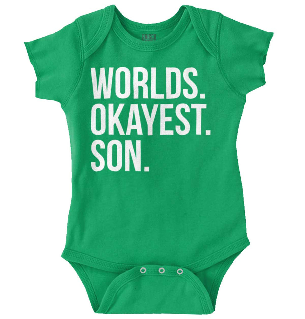Worlds Okayest Son Romper Bodysuit-Direct To Garment Print-Brisco Baby