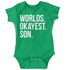 Worlds Okayest Son Romper Bodysuit-Direct To Garment Print-Brisco Baby