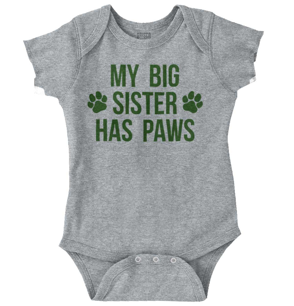 My Big Sister Has Paws Romper Bodysuit-Direct To Garment Print-Brisco Baby