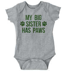 My Big Sister Has Paws Romper Bodysuit-Direct To Garment Print-Brisco Baby