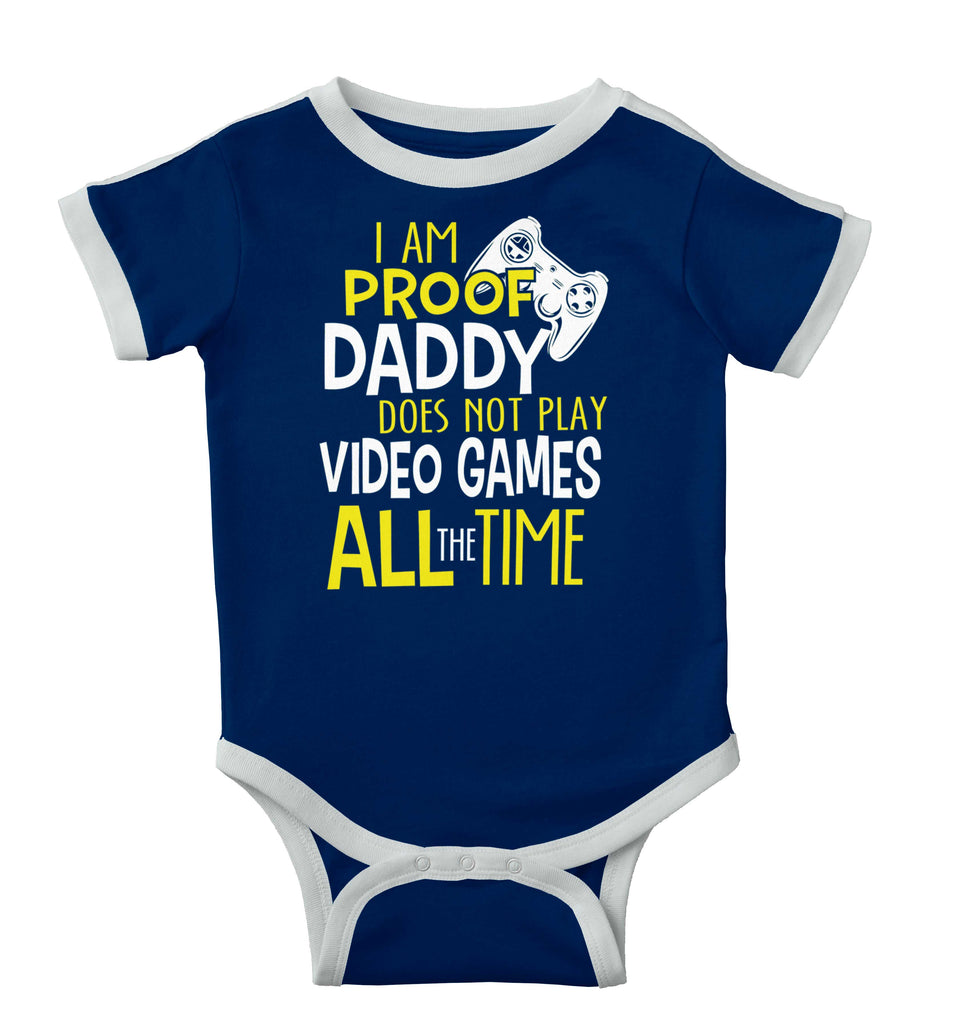 Daddy Plays Video Games Ringer Romper Bodysuit-Direct To Garment Print-Brisco Baby