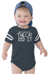 Cat Did It Football Romper Bodysuit-Direct To Garment Print-Brisco Baby