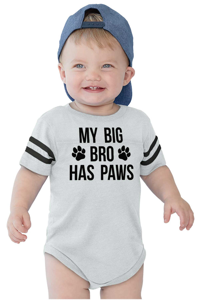 Big Bro Has Paws Football Romper Bodysuit-Direct To Garment Print-Brisco Baby