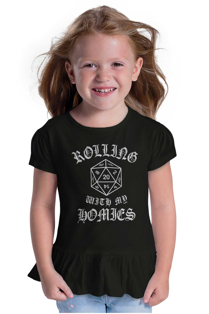 Rolling With My Homies Dungeons Toddler Ruffle Bottom Tee-Direct To Garment Print-Brisco Baby