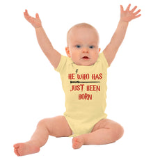 He Who Just Been Born Romper Bodysuit-Direct To Garment Print-Brisco Baby