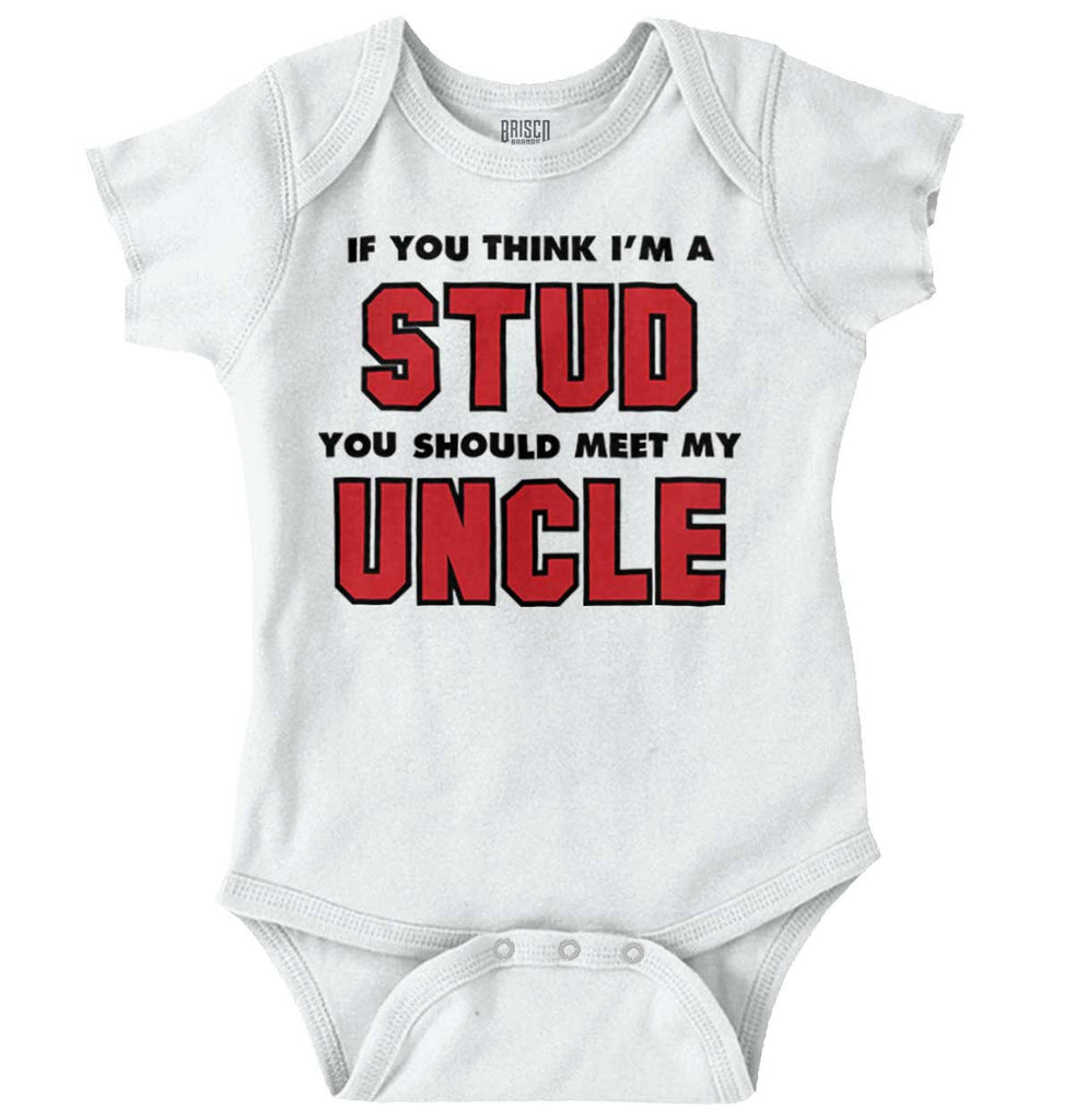 Think I'm A Stud Meet Uncle Romper Bodysuit-Direct To Garment Print-Brisco Baby