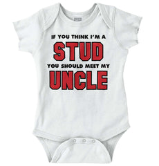 Think I'm A Stud Meet Uncle Romper Bodysuit-Direct To Garment Print-Brisco Baby