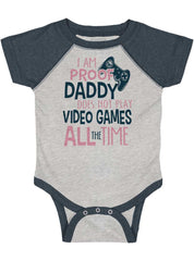 Daddy Plays Video Games Raglan Romper Bodysuit-Direct To Garment Print-Brisco Baby