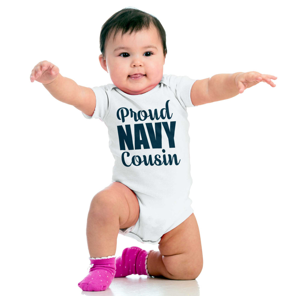 Proud Navy Cousin Romper Bodysuit-Direct To Garment Print-Brisco Baby