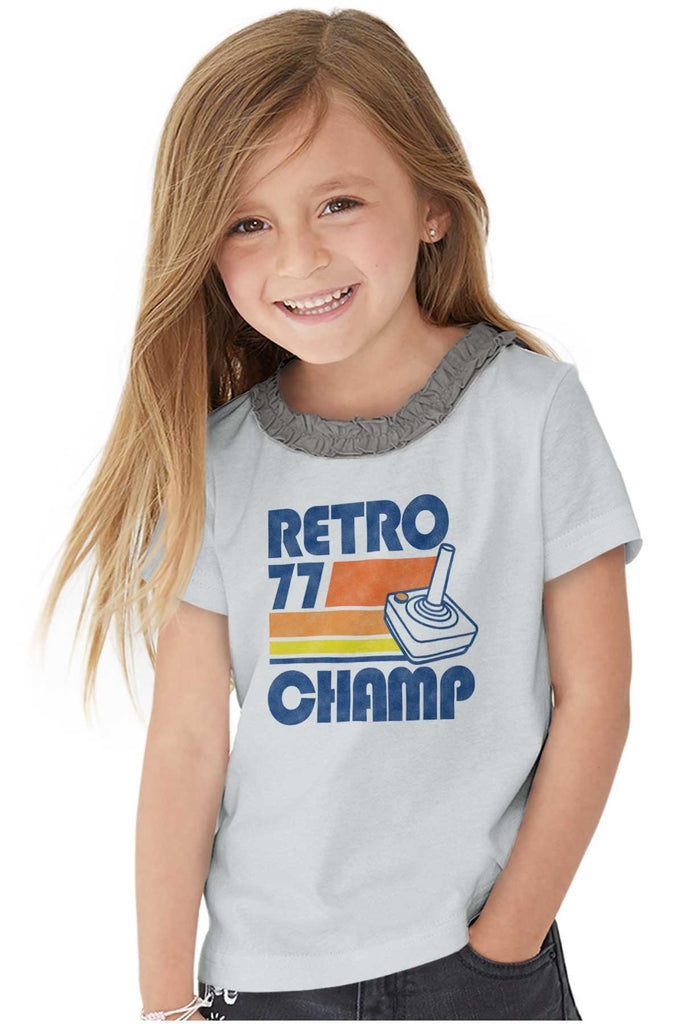 Retro 77 Champ Gamer Dragons Toddler Ruffled Trim T-Shirt-Direct To Garment Print-Brisco Baby