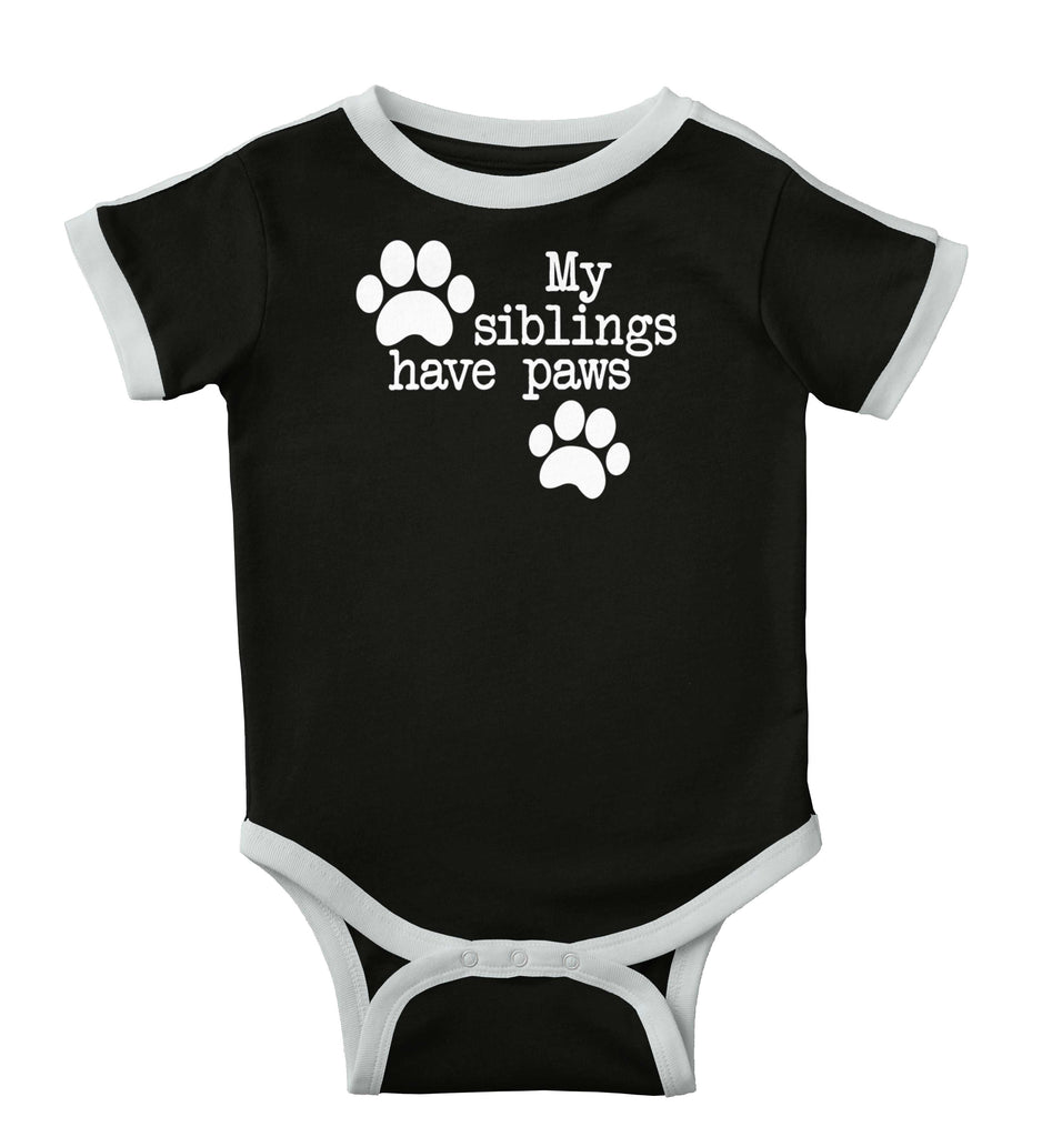 Siblings have paws Ringer Romper Bodysuit-Direct To Garment Print-Brisco Baby