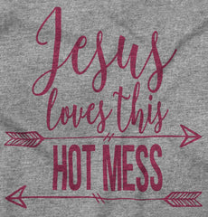 Jesus Loves Hot Mess Romper Bodysuit-Direct To Garment Print-Brisco Baby