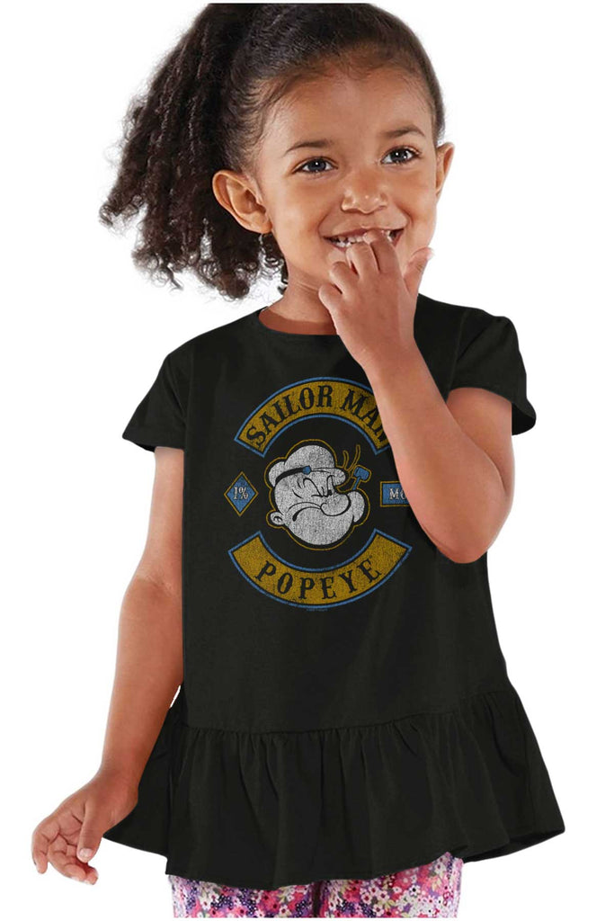 Popeye The Sailor Man Toddler Ruffle Bottom Tee-Direct To Garment Print-Brisco Baby