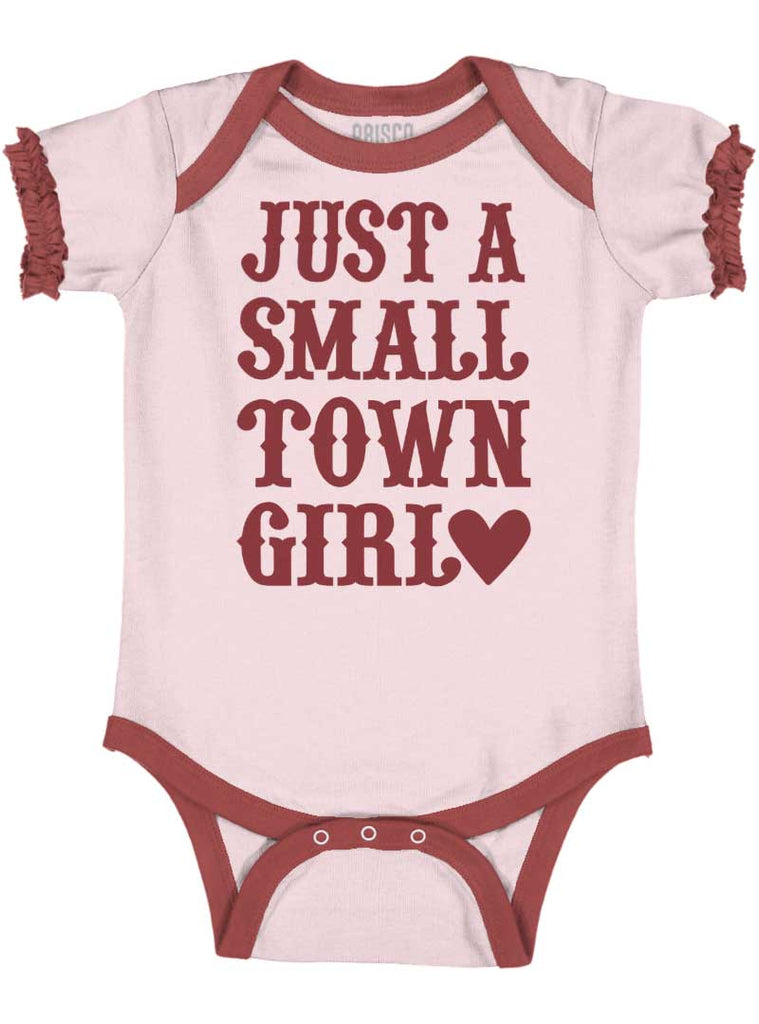 Small Town Girl Baby Ruffled Trim Romper-Direct To Garment Print-Brisco Baby