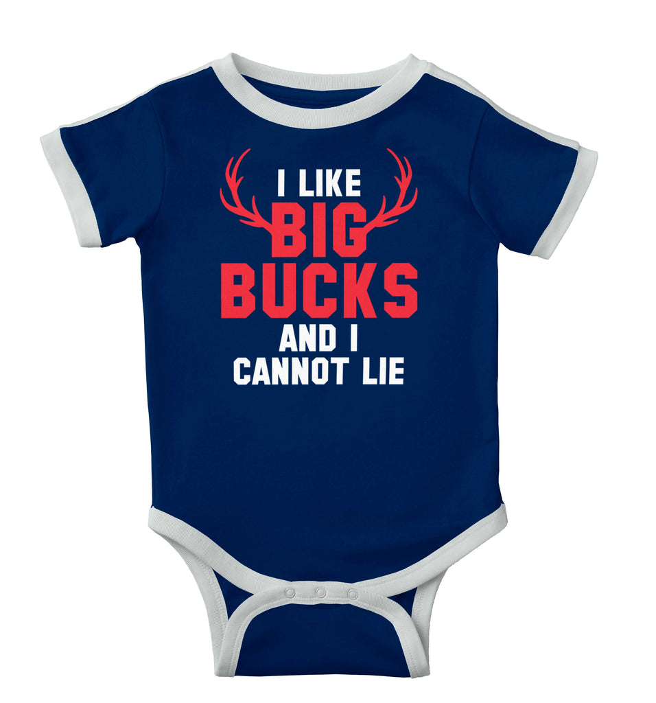 I Like Big Bucks Ringer Romper Bodysuit-Direct To Garment Print-Brisco Baby