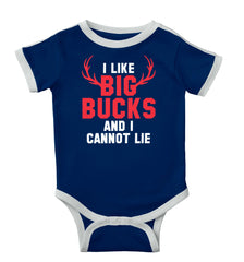 I Like Big Bucks Ringer Romper Bodysuit-Direct To Garment Print-Brisco Baby