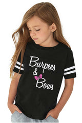 Burpees and Bows Toddler Football Jersey Tee-Direct To Garment Print-Brisco Baby