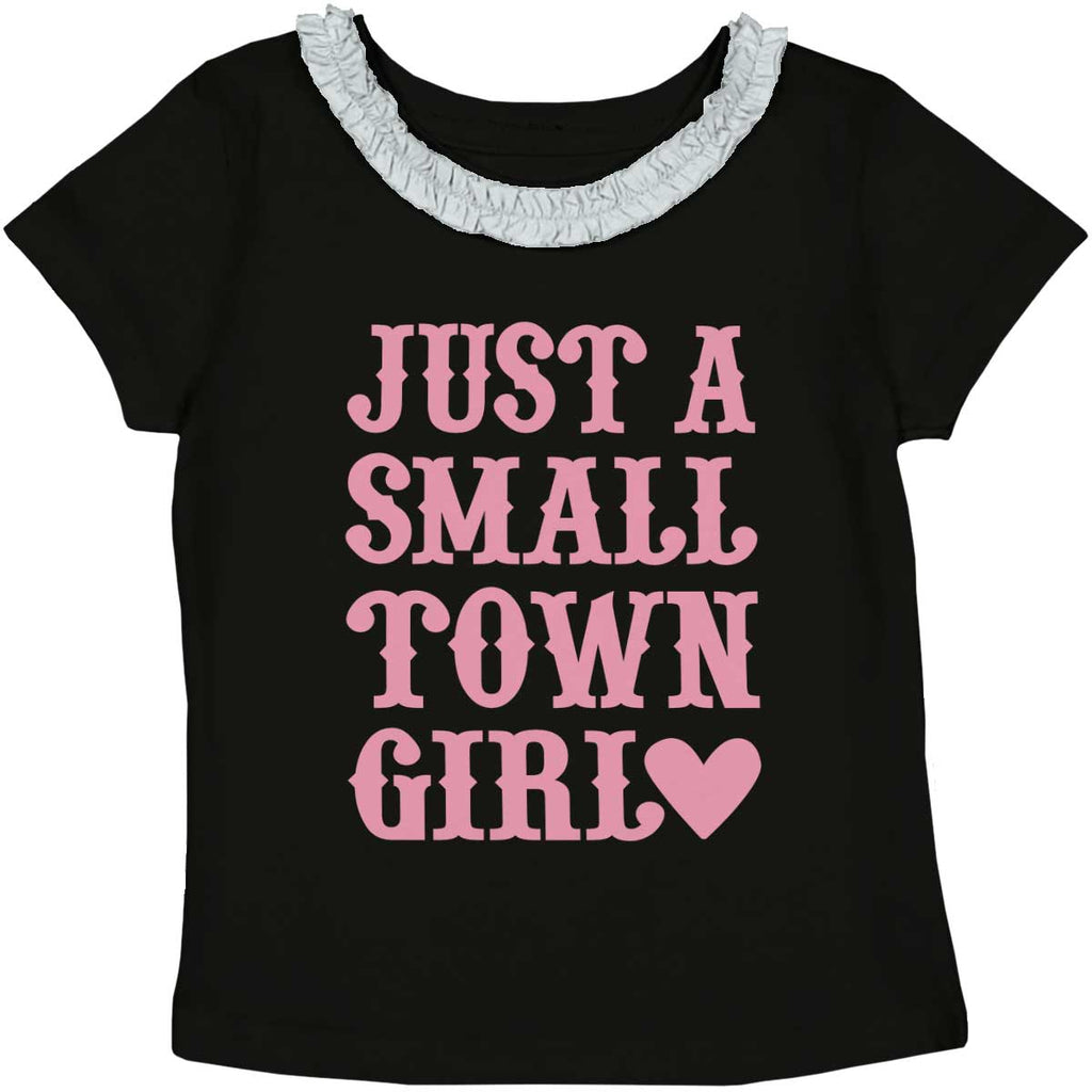 Small Town Girl Toddler Ruffled Trim T-Shirt-Direct To Garment Print-Brisco Baby