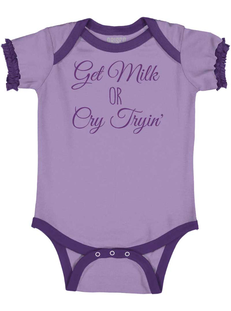 Get Milk Baby Ruffled Trim Romper-Direct To Garment Print-Brisco Baby