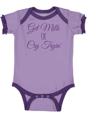 Get Milk Baby Ruffled Trim Romper-Direct To Garment Print-Brisco Baby