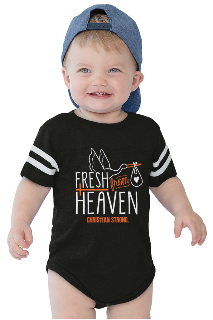 Fresh From Heaven Football Romper Bodysuit-Direct To Garment Print-Brisco Baby