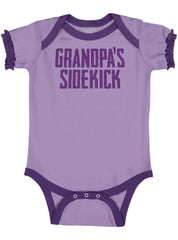 Grandpa's Sidekick Baby Ruffled Trim Romper-Direct To Garment Print-Brisco Baby