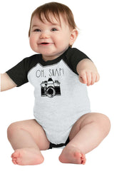 Oh Snap Camera Raglan Romper Bodysuit-Direct To Garment Print-Brisco Baby