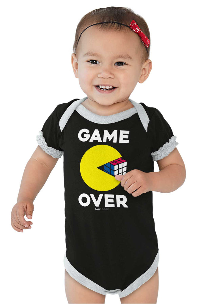 Game Over Baby Ruffled Trim Romper-Direct To Garment Print-Brisco Baby