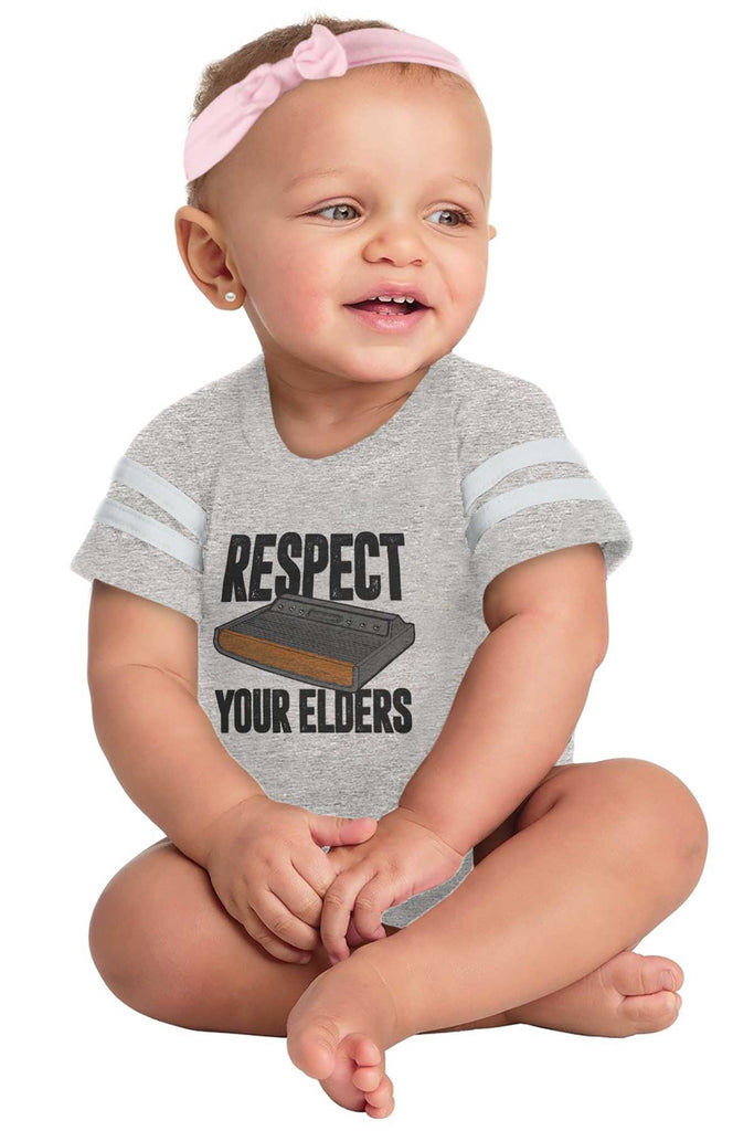 Respect Your Elders Dungeons Football Romper Bodysuit-Direct To Garment Print-Brisco Baby
