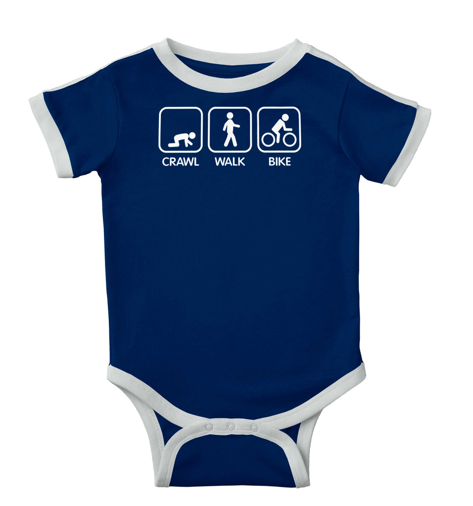 Crawl Walk Bike Ringer Romper Bodysuit-Direct To Garment Print-Brisco Baby