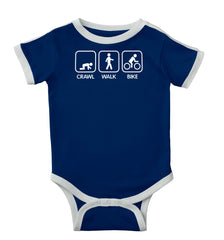 Crawl Walk Bike Ringer Romper Bodysuit-Direct To Garment Print-Brisco Baby
