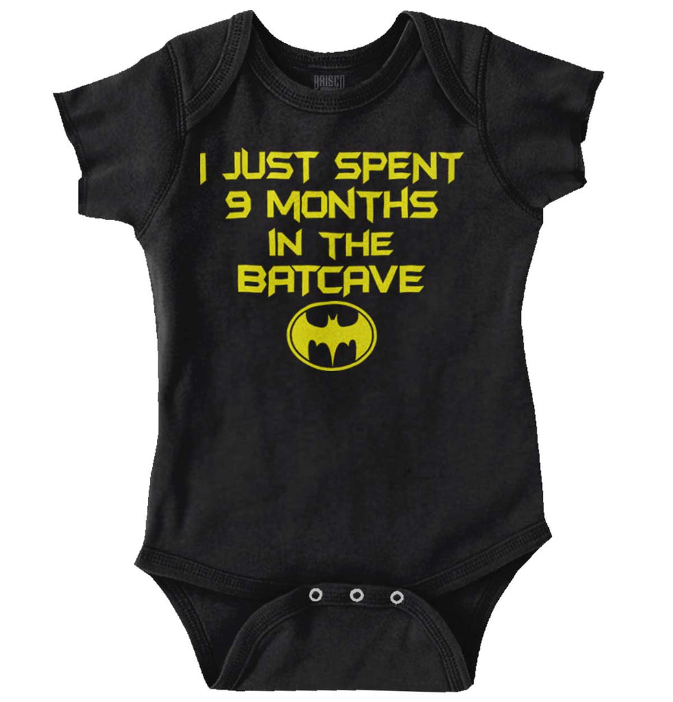 9 Months in Batcave Romper Bodysuit-Direct To Garment Print-Brisco Baby