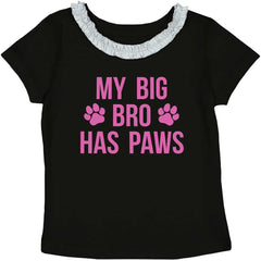 Big Bro Has Paws Toddler Ruffled Trim T-Shirt-Direct To Garment Print-Brisco Baby