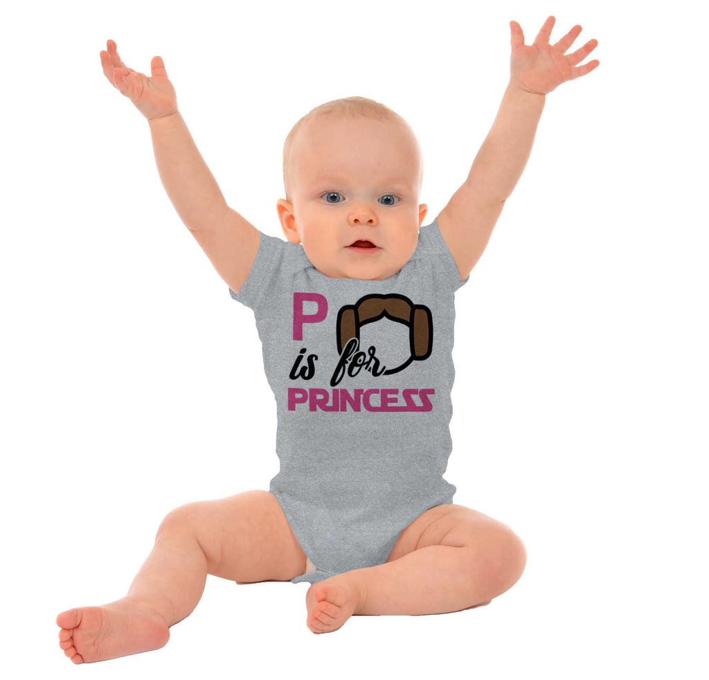 P Is For Princess Leia Romper Bodysuit-Direct To Garment Print-Brisco Baby