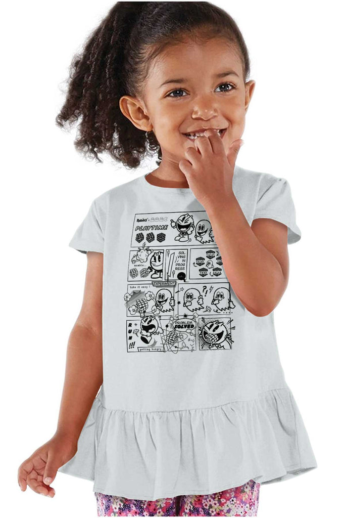 Pac-Man Comic Book Toddler Ruffle Bottom Tee-Direct To Garment Print-Brisco Baby