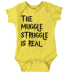 Muggle Struggle Is Real Romper Bodysuit-Direct To Garment Print-Brisco Baby