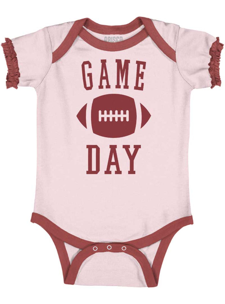 Game Day Baby Ruffled Trim Romper-Direct To Garment Print-Brisco Baby
