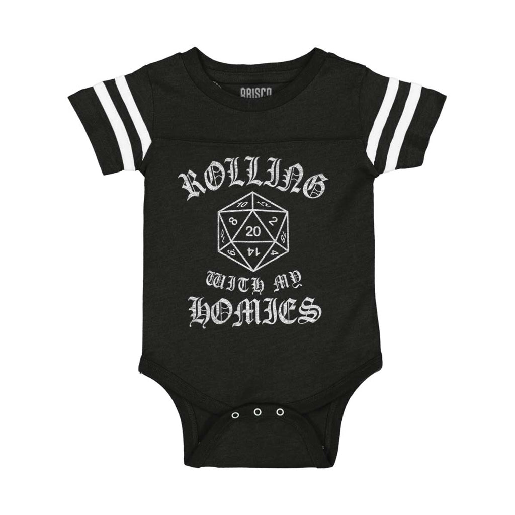 Rolling With My Homies Dungeons Football Romper Bodysuit-Direct To Garment Print-Brisco Baby