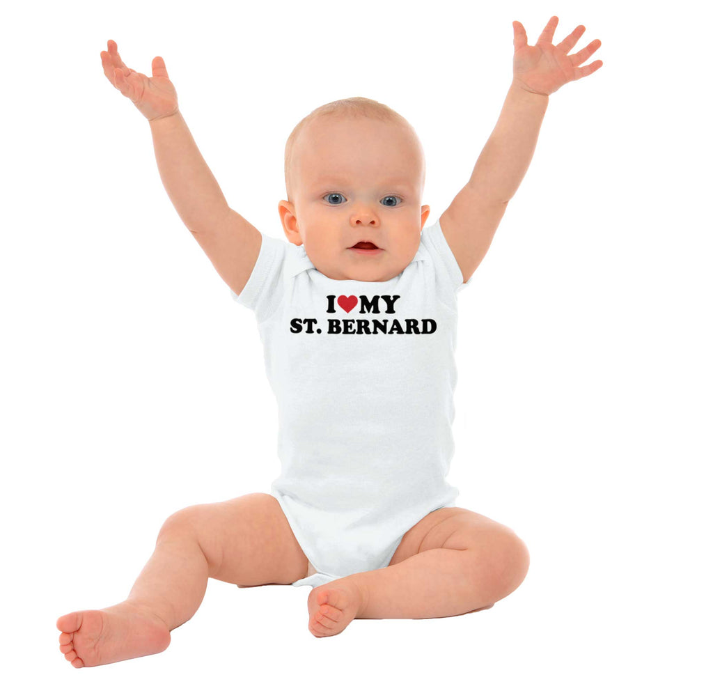 I Love My St Bernard Romper Bodysuit-Direct To Garment Print-Brisco Baby