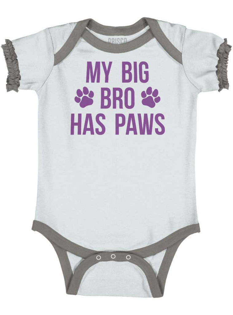 Big Bro Has Paws Baby Ruffled Trim Romper-Direct To Garment Print-Brisco Baby