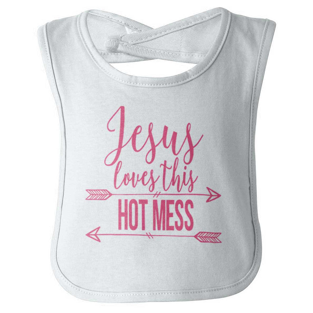 Jesus Loves Hot Mess Infant Baby Bib-Direct To Garment Print-Brisco Baby