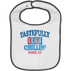 Chillin Since '67 Trimmed White Snap Bib-Direct To Garment Print-Brisco Baby