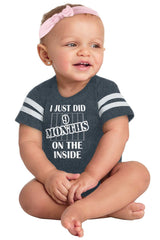 9 Months On The Inside Football Romper Bodysuit-Direct To Garment Print-Brisco Baby