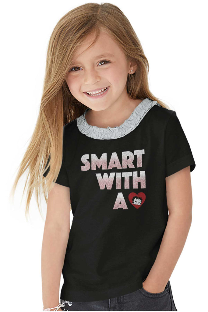 Smart With A Heart Toddler Ruffled Trim T-Shirt-Direct To Garment Print-Brisco Baby