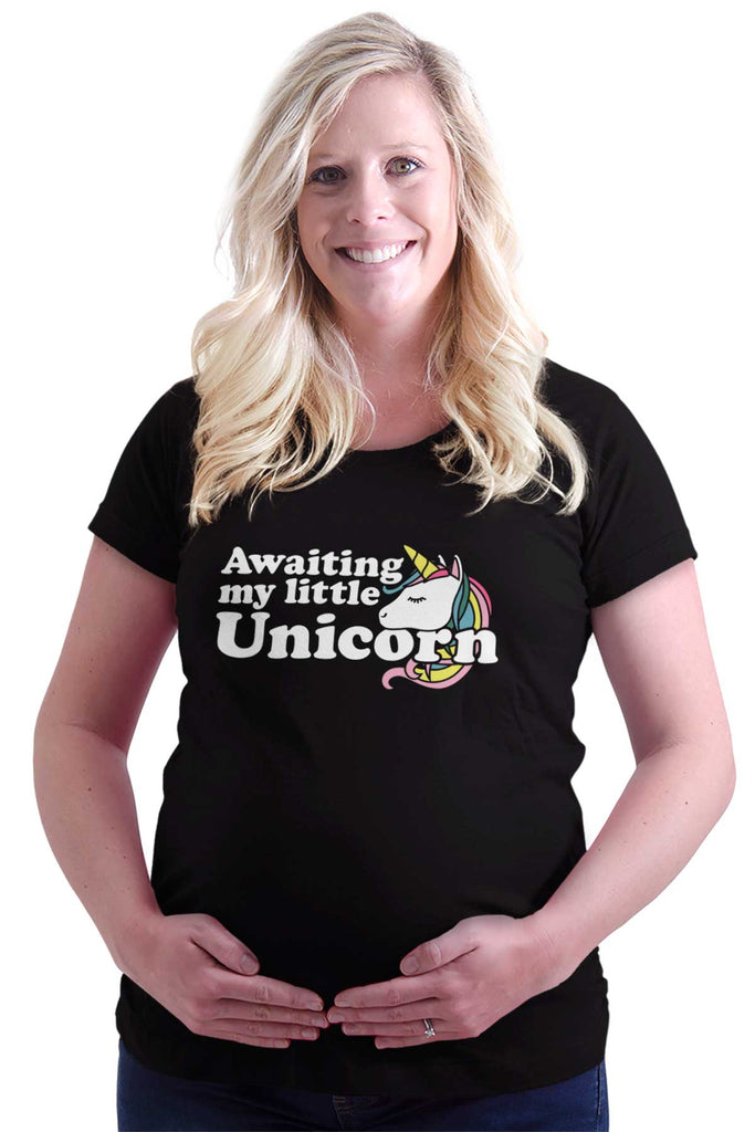 Awaiting My Little Unicorn Maternity T-Shirt-Direct To Garment Print-Brisco Baby