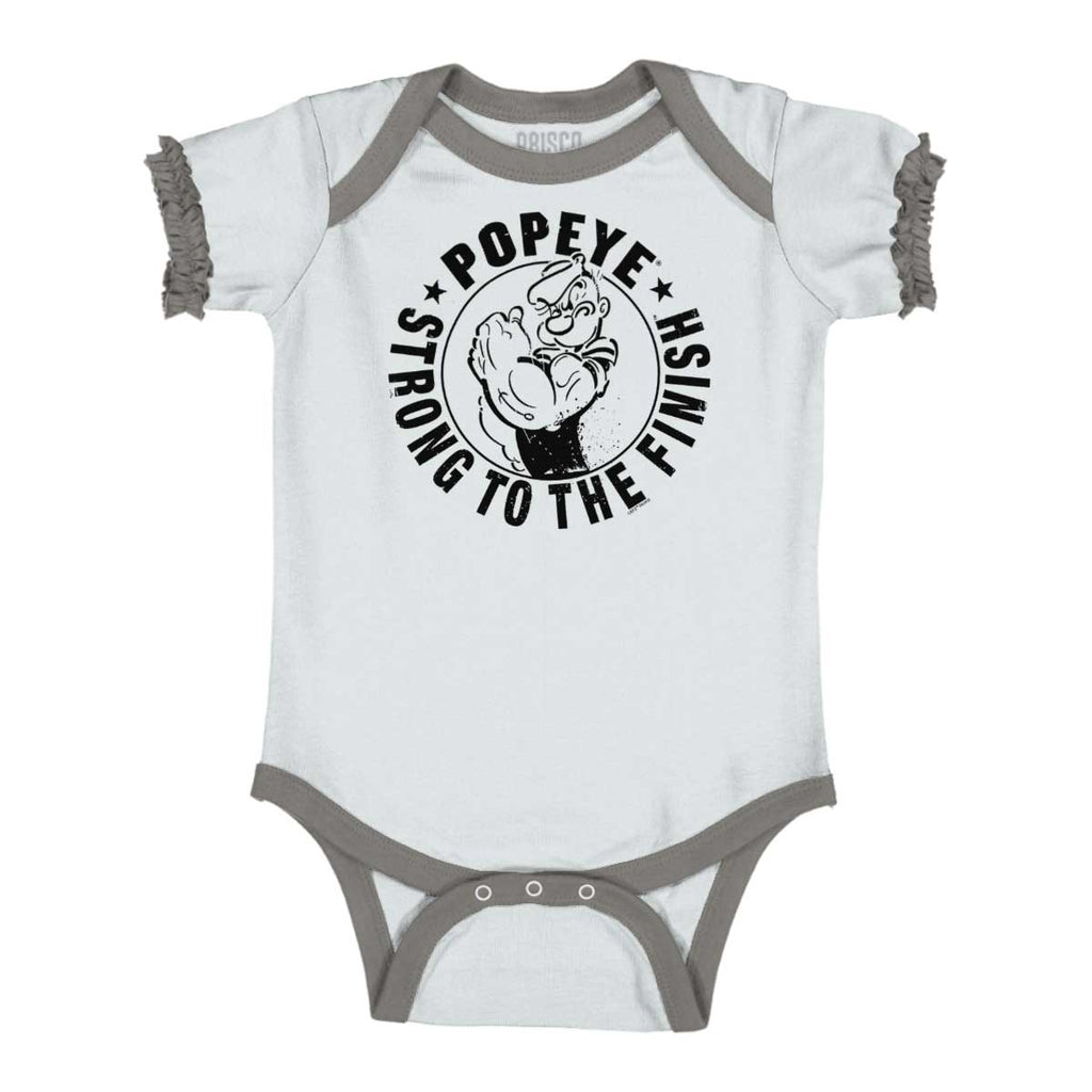Popeye To The Finish Baby Ruffled Trim Romper-Direct To Garment Print-Brisco Baby