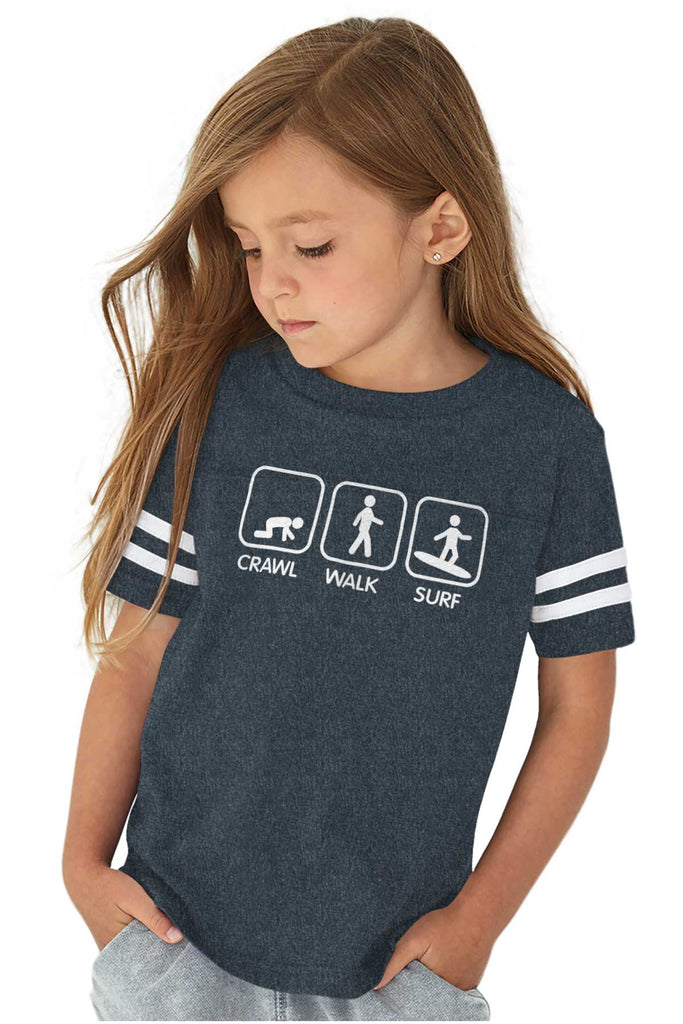 Crawl Walk Surf Toddler Football Jersey Tee-Direct To Garment Print-Brisco Baby