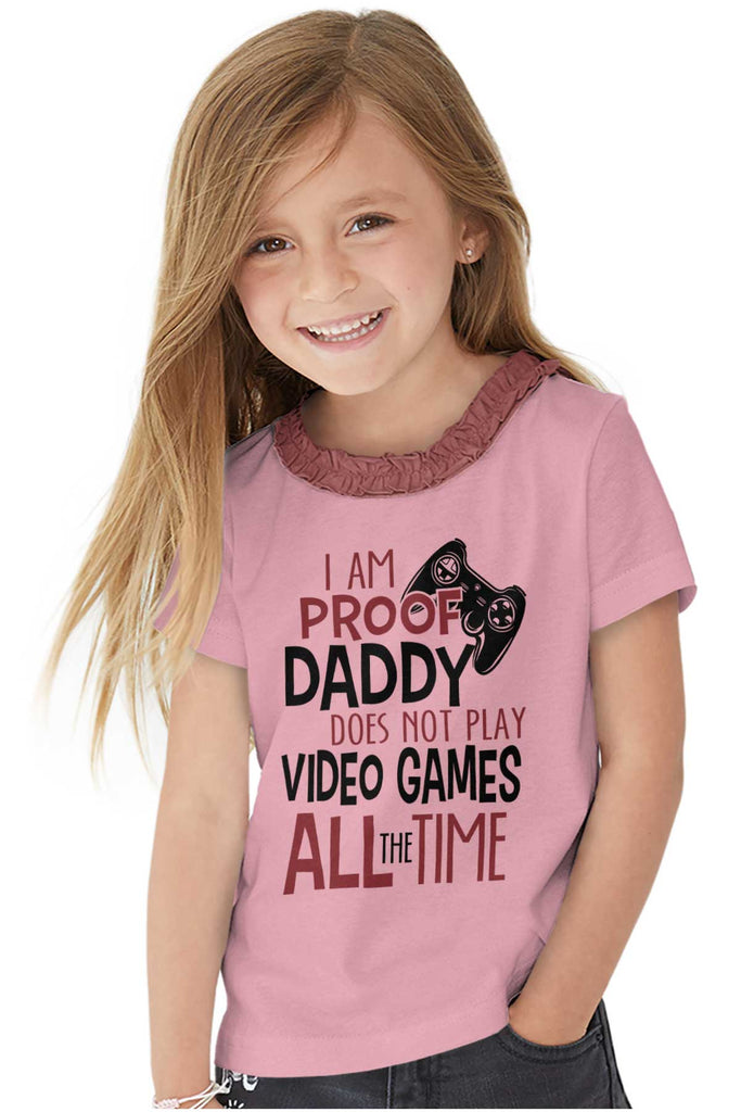 Daddy Plays Video Games Toddler Ruffled Trim T-Shirt-Direct To Garment Print-Brisco Baby