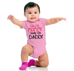 Cute Mommy Smelly Daddy Romper Bodysuit-Direct To Garment Print-Brisco Baby