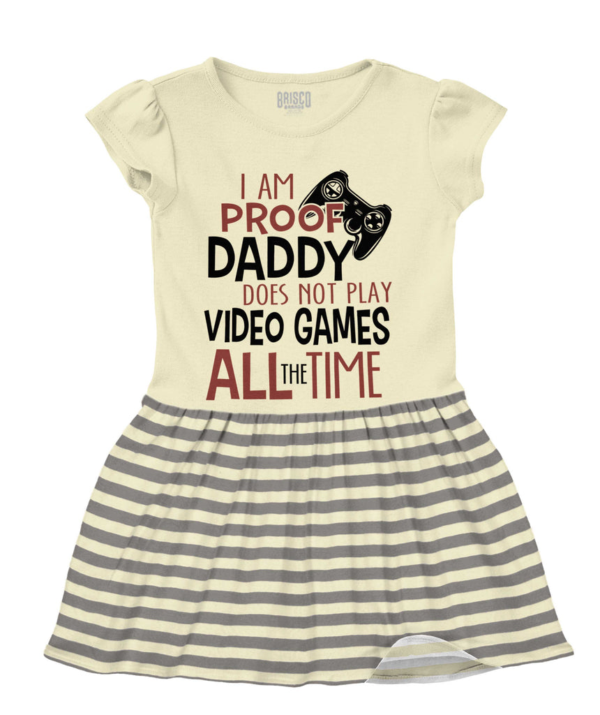 Daddy Plays Video Games Baby Striped Skirt Dress-Direct To Garment Print-Brisco Baby